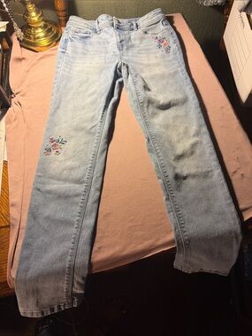 jumping beans Light Wash Straight Leg Jeans with Floral Embroidery